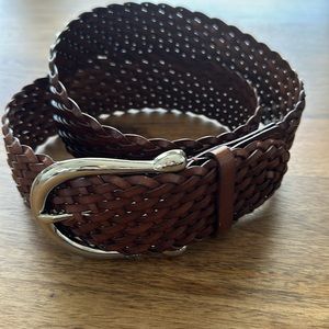 Micheal Kors brown woven leather belt silver coloured buckle size L
